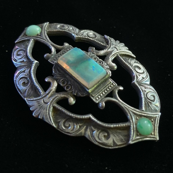 Antique silver and boulder opal pendant - Picture 3 of 14